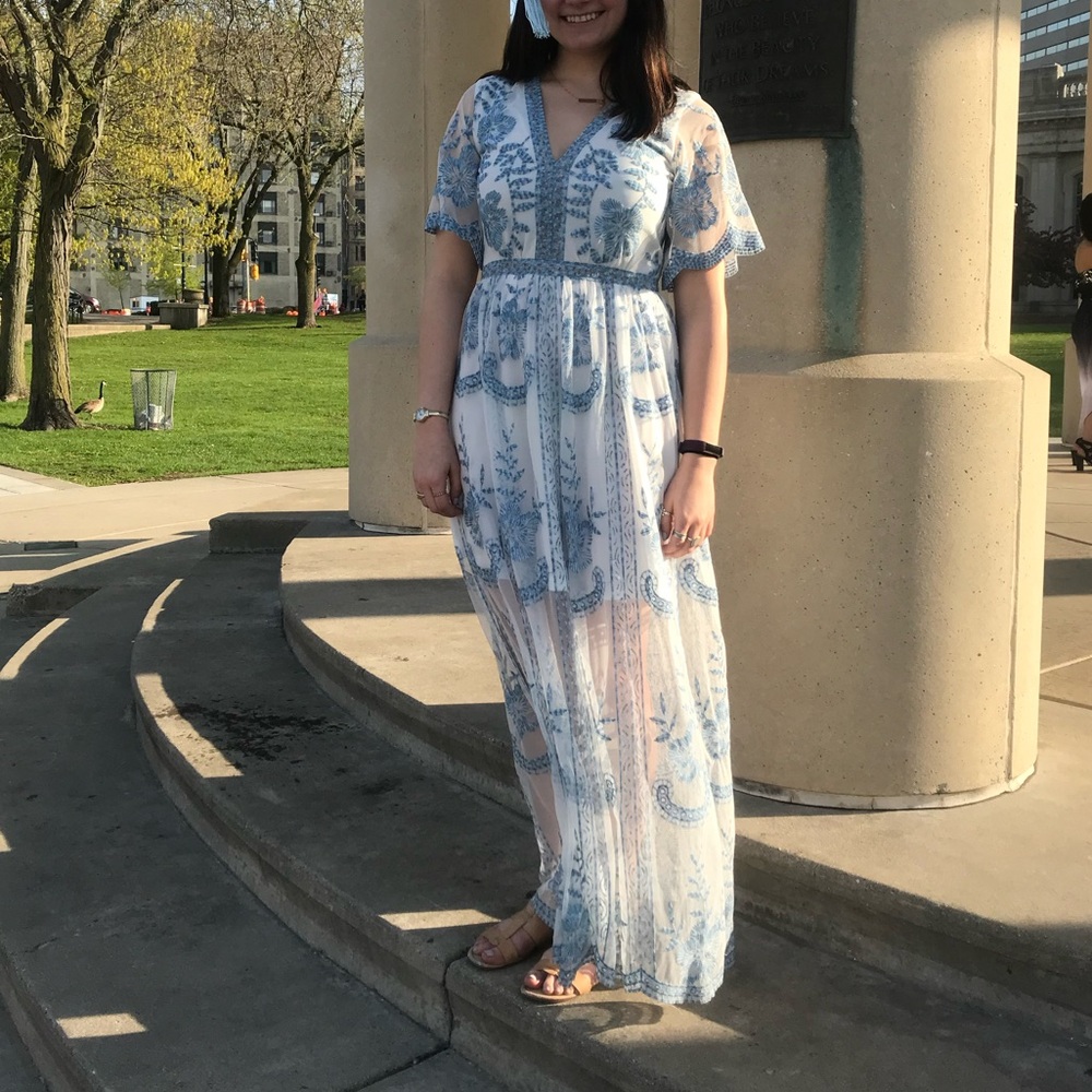 Blue and white detailed dress
